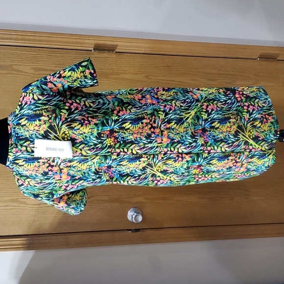 Zara Trafalgac tropical floral pattern sort sleeve multicolored dress - Picture 5 of 8